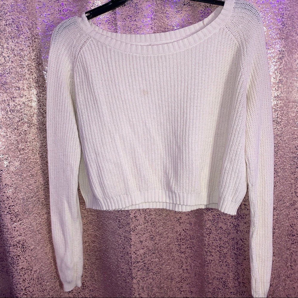 oversized cropped crochet sweater